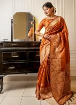 Silk Orange Traditional Wear Weaving Saree